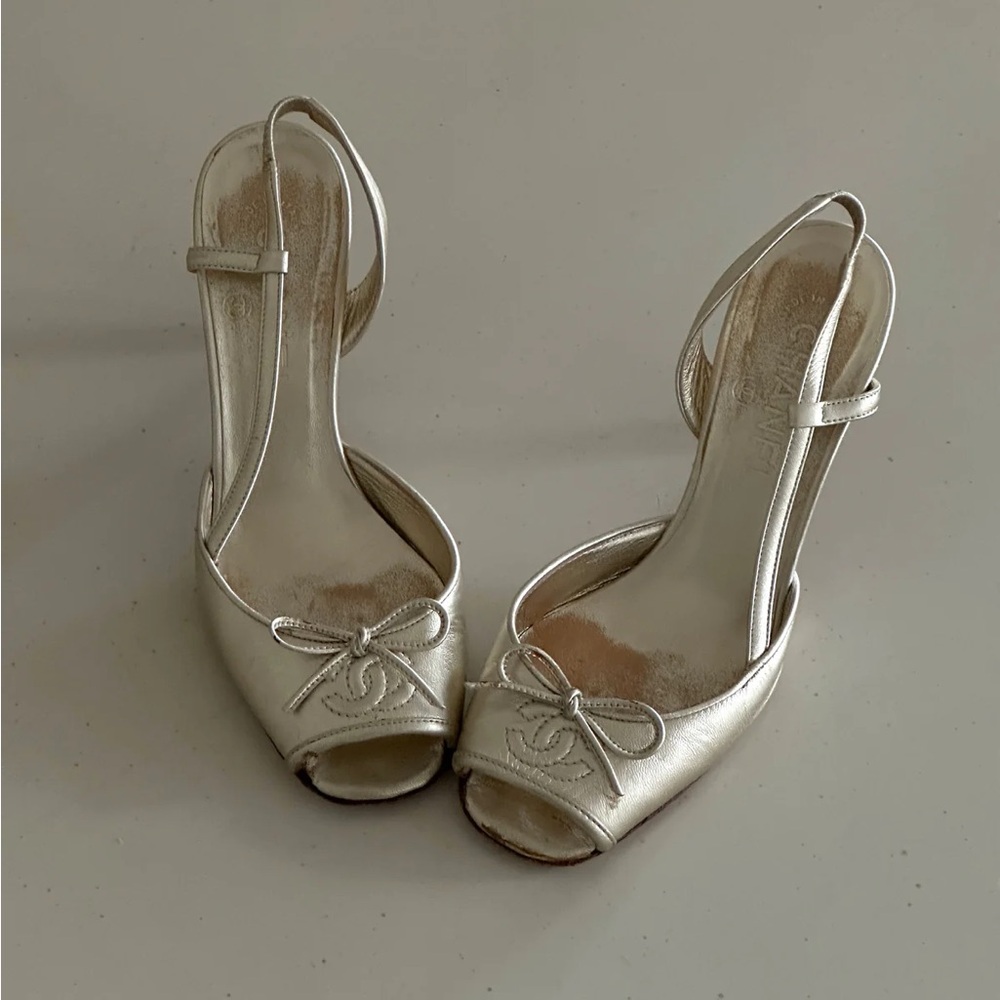 Vintage Chanel gold slingback heels